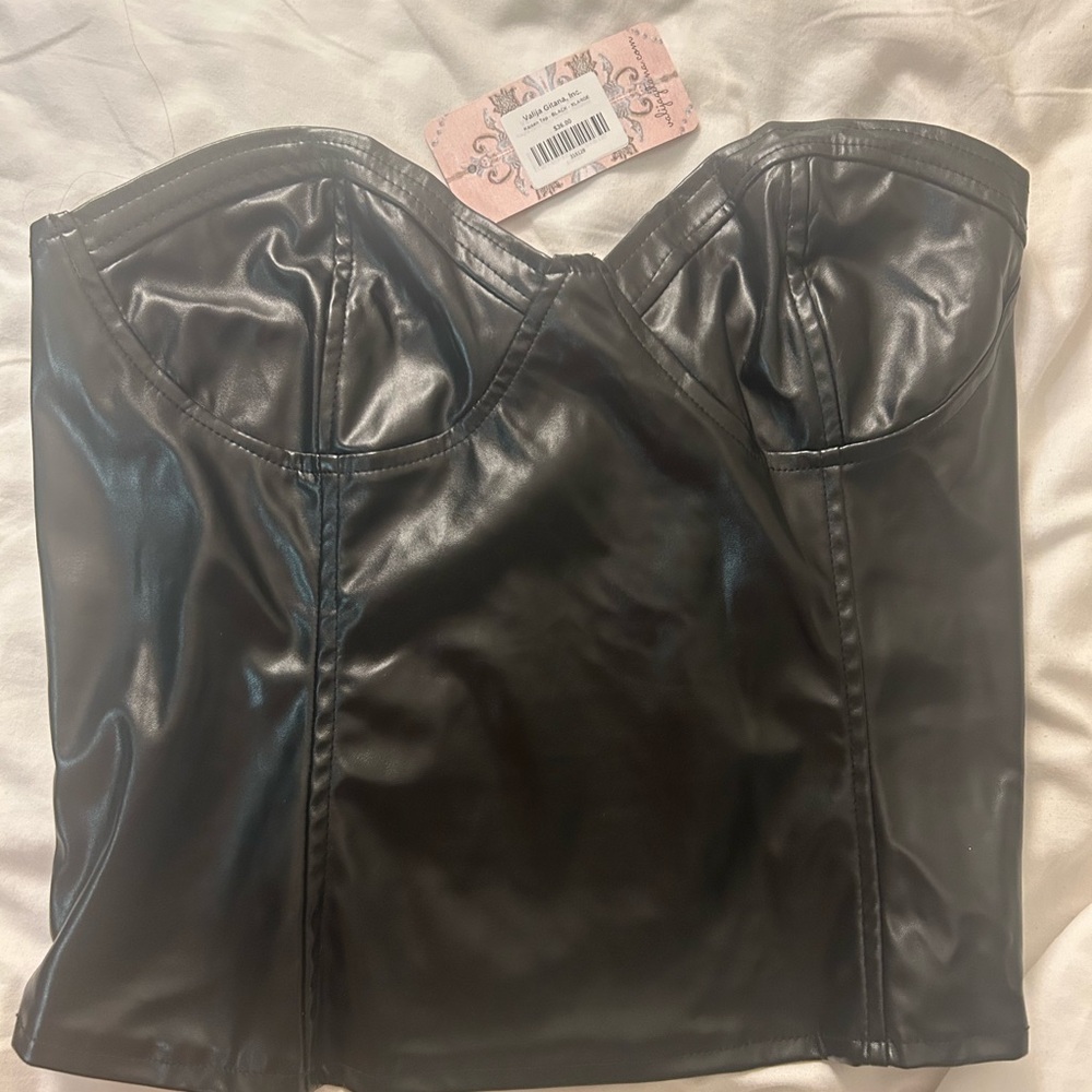 Black Faux Leather Bustier Top